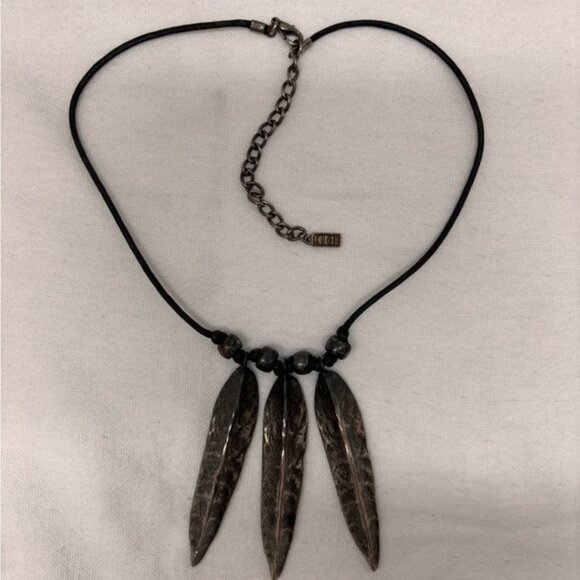 Vintage Kien Brutalist Modernist Triple Feather Statement Necklace - Picture 4 of 5